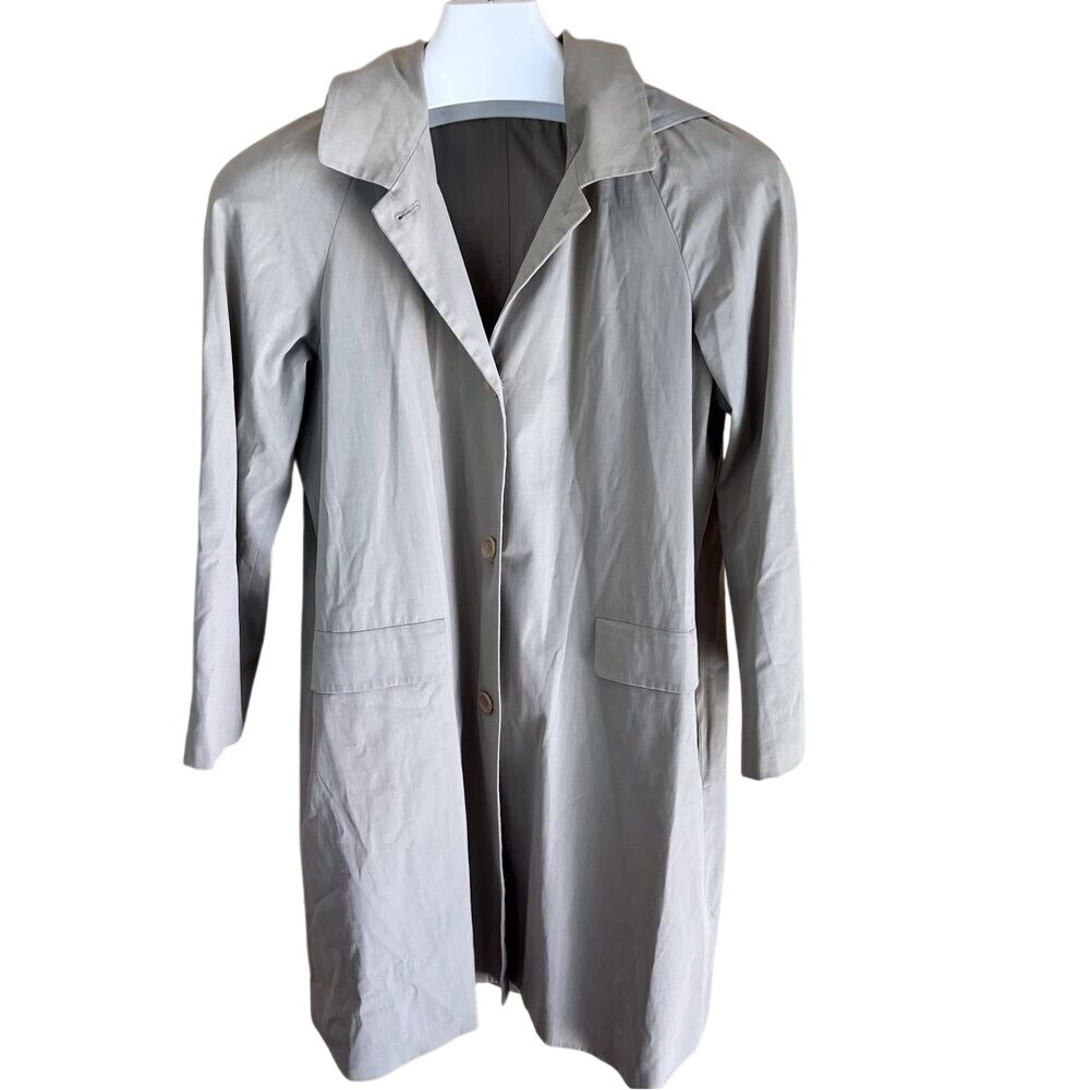 Theory Wool Blend Single Breasted Bone Colored Trench Size Medium Lined Pockets
